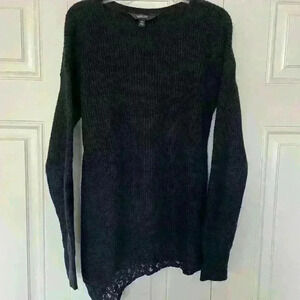 Vera Wang Women's Lace Asymmetrical Hem Black Sweater Size XS